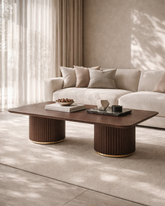 Lantine Coffee Table - Double Pedestal - Walnut & Brass