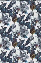 Eco-Washable Blue Rug Floral Design