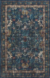 Eco-Washable Blue Rug Vintage Design