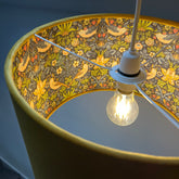 Mustard Velvet & Navy Strawberry Thief Double Sided Drum Lampshade | Handmade Ceiling Light Shade | Bespoke UK