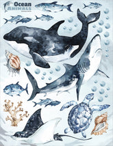 Ocean Predators Decal Set - Orca, Great White Shark, Stingray + More - Watercolour effect stickers