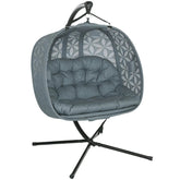 Outsunny Outdoor Double Hanging Chair with Cushion and Cup Holders, Charcoal Grey