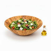 Handmade Olive Wood Large Salad Bowl | Deep Hand-Turned Wooden Fruit & Serving Bowl | Stunning Natural Grain | 35–45 cm