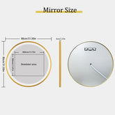 LUVODI 24 Inch Gold Frame Round Bathroom Mirror with Lights Illuminate Wall Vanity Mirror 3 Color Dimmable Anti-Fog Smart Mirror