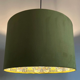 Olive Green Velvet & Navy Strawberry Thief Double Sided Drum Lampshade | Handmade Ceiling Light Shade | Bespoke UK