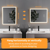 Vanity LED Illuminated Bathroom Mirror Wall Mount Cosmetic Lights Touch Antifog 400x500mm / 16x20 in