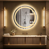 Large Round LED Lighted Bathroom Mirror Wall Mount Vanity Frameless Backlit Touch Dimmer Switch Anti-Fog 3 Color