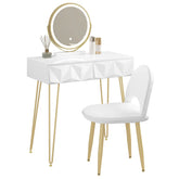 Dressing Table Vanity Cosmetic Table dresser with LED Light in 3 Light Colours Velvet Chair 2 Drawers 360° Rotating Mirror