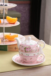 Vintage Rose Flower Victoria Flora Porcelain Tea for One Teapot and Cup suacer in Gift Box (Pink)