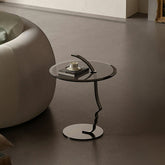 Theobald Face Side Table, Carbon Steel Rack & Tempered Glass
