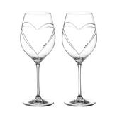 Diamante Wine Glasses with Heart Shaped Cut - Set of 2 - In Gift Box