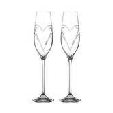 Diamante Champagne Flutes with Heart Shaped Cutting - In Gift Box