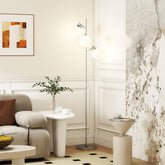 HOMCOM 3-Light Tree Floor Lamps for Living Room, Modern Standing Lamp for Bedroom with Globe Lampshade, 3000K/4000K/6000K Colour Temperatures, Steel Base, Silver Tone