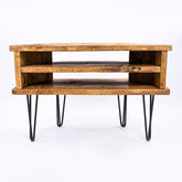 Corner TV Units - Wooden plant stand with black steel legs