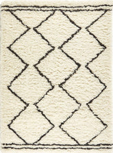 Berber Cream/Black Wool Shaggy Rug