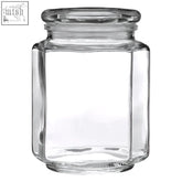 Clear glass hexagonal glass storage jar abbie 780ml with matching lid for stylish kitchen organization
