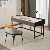 Modern minimalist abner office desk with marble effect finish gray black with gold-tone legs and slight color difference