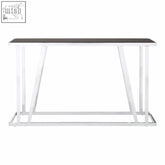 Ackley console table with black tempered glass top and polished chrome metal legs for modern living spaces