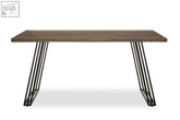 Modern adele dining table with dark wood top and black metal angular legs perfect for stylish dining spaces