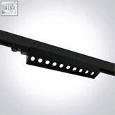 Black adjustable led linear track light with sleek modern design and multiple circular light sources in a linear track