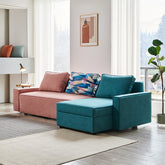 Adnan L Shape Three Seater Corner Sofa Bed, With Storage, Blue & Pink