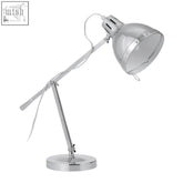 Adura adjustable table lamp in pink and chrome with three adjustable pivots and a sleek bell-shaped shade