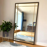 A tall leaner mirror aimi black with sleek black frame and gold geometric lines 180cm x 105cm metal rectangle window
