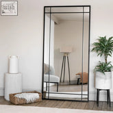 Aimi black full length mirror with black metal frame and vertical panel divisions 180cm x 90cm rectangle window design