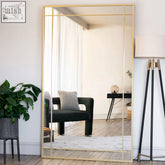 A tall aimi gold metal full length rectangle window mirror with segmented glass panels 180cm x 90cm