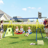 Colorful aiyaplay 4-in-1 kids swing set with saucer swing basketball hoop and football goal for outdoor play