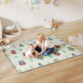 A soft light green ai yaplay foldable baby play mat 200l x 150w with colorful owl and car track patterns