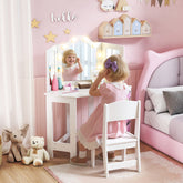 White wooden kids dressing table with tri folding mirror and built in led lights from AIYAPLAY vanity set