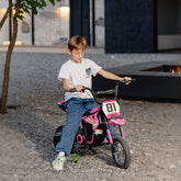 Pink and black aiyaplay kids electric dirt bike with number 81 and rear suspension for ages 8 to 12 years