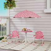 Pink unicorn-patterned patio umbrella with scalloped edge and white pole for aiyaplay kids garden furniture set