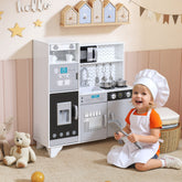 White and gray aiyaplay kids play kitchen with stainless steel utensils ice maker and 3dcm inside features for ages 3-6