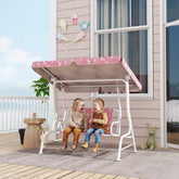 Aiyaplay kids double seat porch swing in pink with unicorn canopy metal frame and seat belts for garden fun