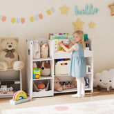 White aiyaplay kids toy storage unit with panda face cutouts and compartments for bedroom or playroom organization