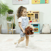 Brown aiyaplay stick hobby horse with white mane wood wheels and real pony neighing galloping sounds for outdoor play