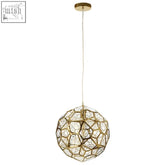 Gold-toned geometric akela pendant light with a spherical faceted design perfect for stylish lighting