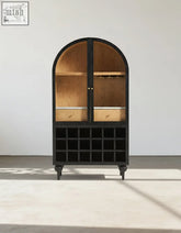 Akhtar pahlavi wine sideboard with glass door and wine rack in black solid wood with gold hardware offer financing