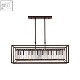 Akiko 5 bulb dark bronze glass ceiling light with black metal piano-key pendant and clear glass keys with exposed bulbs