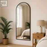 Akiko 160x60cm full length arched wall mirror with a sleek black steel frame for stylish home decor