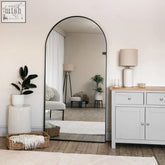 Black arched mirror 180x90cm with matte black metal frame perfect for full length viewing and minimalist decor