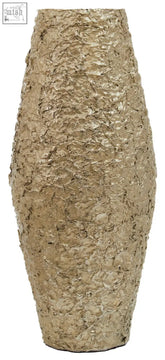 Akola large gold textured metal vase with a crinkled foil-like surface and elongated tapered shape