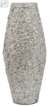Akola large silver textured metal vase with a crinkled metallic finish perfect for stylish home decor