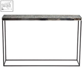 Modern akola silver console table with speckled gray stone top and black metal frame perfect for living room decor
