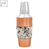 Copper-toned albany cocktail shaker with speckled cowhide grip and silver cap perfect for mixing cocktails
