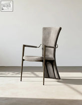Albrecht high back dining chair in gray velvet with real leather offer financing and low shipping cost options