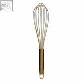 Alchemist large gold whisk with a sleek metal handle and fine wire loops for easy mixing and whisking tasks