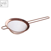 Alchemist large rose gold finish metal sieve with fine mesh and long handle for precise sifting tasks